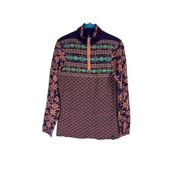 Neve Women Medium Wool Blend 1/4 Zip Sweater Geo Apres Ski Nordic Cozy Snowflake - Picture 1 of 9